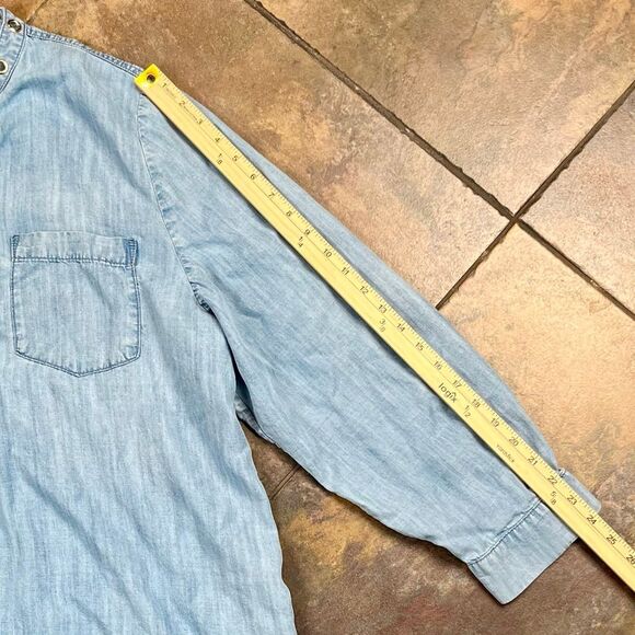 Chico's Blue Denim-Style Long Sleeve Tunic Grommet Collar 4 20/22 - Picture 6 of 12